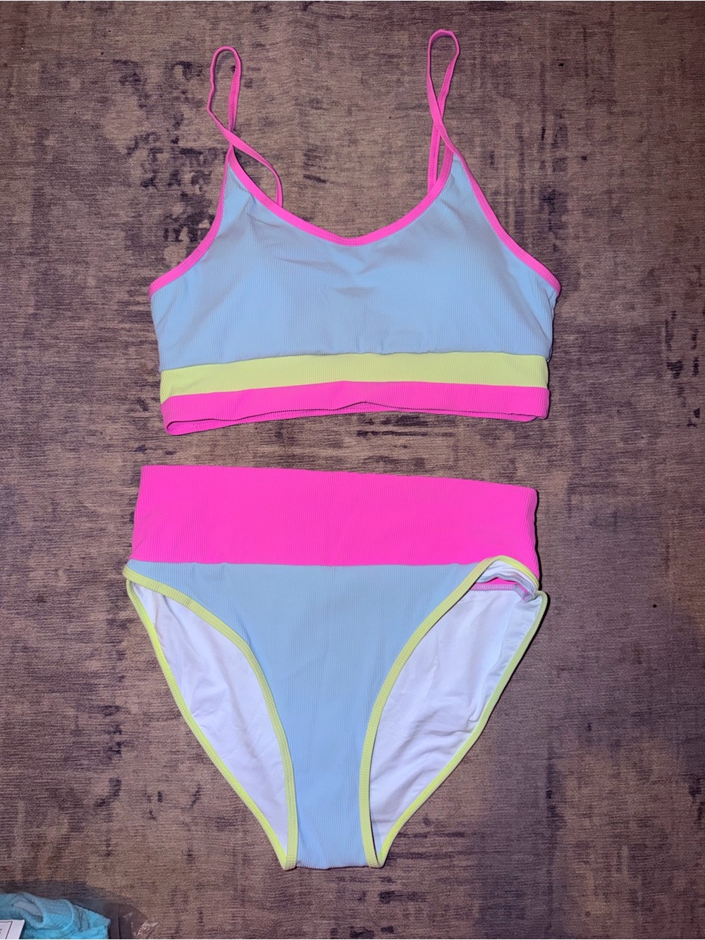 Ribbed multicolor two piece swimsuit, size XL NWOT